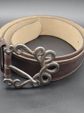ELITE Accessories Women's Fashion Belt Size M Brown Wide Metal Buckle Boho 36"